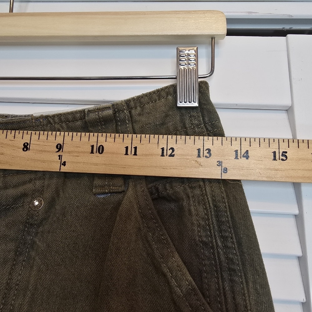 FREE PEOPLE Harmonica Coated Denim Maxi Skirt Green Cotton Utility Women's Sz 26 - Picture 9 of 11